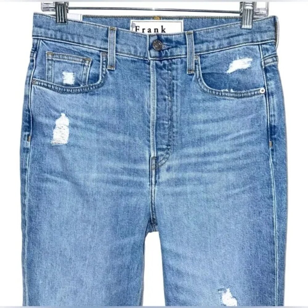 FRANK & EILEEN The Monaghan Ripped Raw Hem Crop Straight Leg Mom Jeans 24